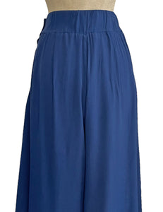 FINAL SALE - Solid Navy Blue Retro High Waisted Wide Leg Culottes