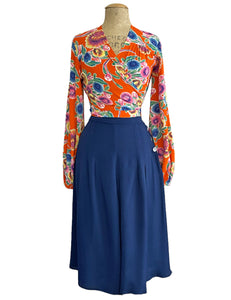 FINAL SALE - Solid Navy Blue Retro High Waisted Wide Leg Culottes