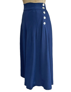 FINAL SALE - Solid Navy Blue Retro High Waisted Wide Leg Culottes