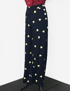 Navy & Cream Hearts Retro 1940s Style High Waisted Palazzo Pants - FINAL SALE