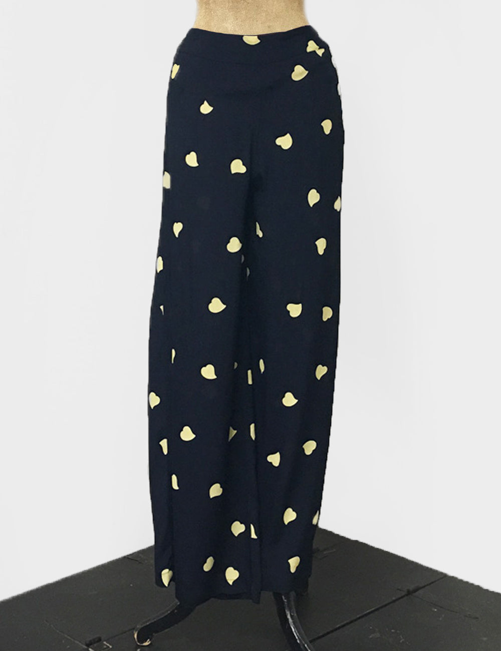 Navy & Cream Hearts Retro 1940s Style High Waisted Palazzo Pants - FINAL SALE