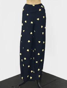 Navy & Cream Hearts Retro 1940s Style High Waisted Palazzo Pants - FINAL SALE