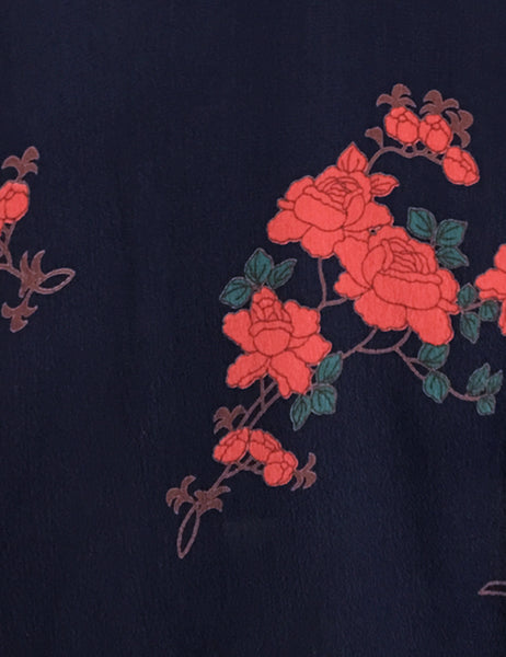 Navy Tattoo Rose Print Three Quarter Sleeve Vintage Day Dress
