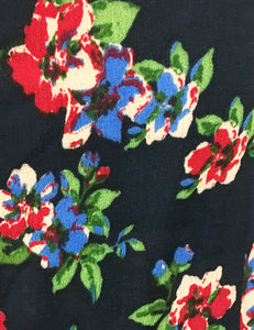 Navy Blue & Red Floral Print 1940s Style Amanda Tie Blouse - FINAL SALE