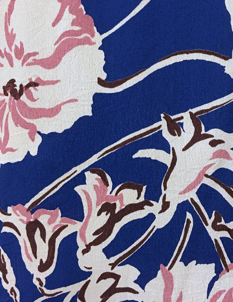 Blue Deco Floral Print 1940s Style Amanda Tie Blouse - FINAL SALE