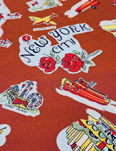 Cinnamon New York City Souvenir Print 1940s Rosie Bib Overalls