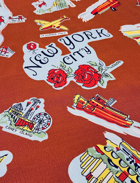 FINAL SALE - Cinnamon New York City Print Flyaway Button Up Tunic Blouse