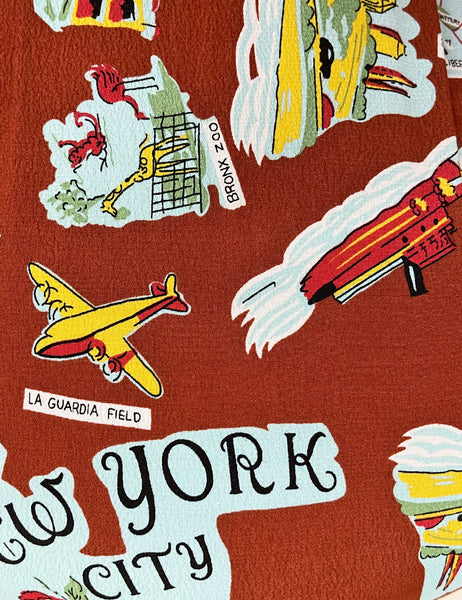 Cinnamon New York City Souvenir Map Print 1940s Marta Halter Swing Dress