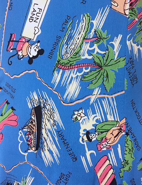 Exclusive Pacific Blue Vintage California Map Print Venice Beach Swing Dress