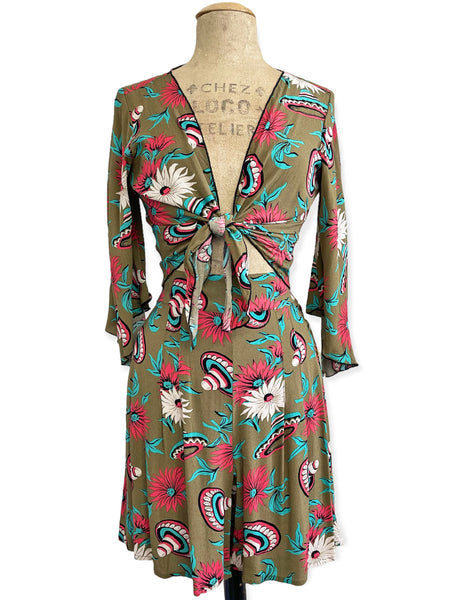 Olive Green Sombrero Print Angel Wing Crop Tie Top