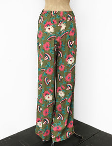 Olive Green Retro Sombrero 1940s Style High Waisted Palazzo Pants