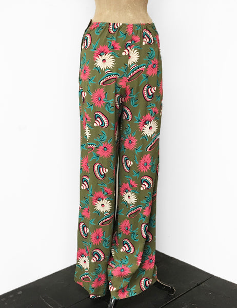 Olive Green Retro Sombrero 1940s Style High Waisted Palazzo Pants