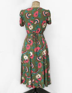 Olive Green Sombrero Print Vintage Inspired Rita Dress