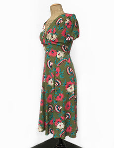 Olive Green Sombrero Print Vintage Inspired Rita Dress