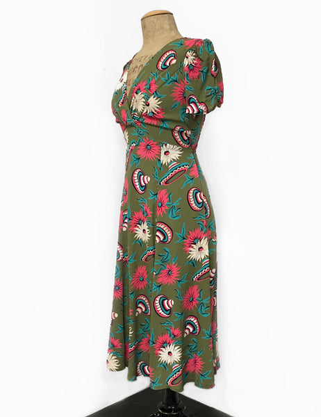 Olive Green Sombrero Print Vintage Inspired Rita Dress