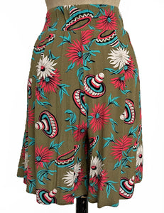 FINAL SALE - Olive Green Sombrero Print High Waist Retro Shorts