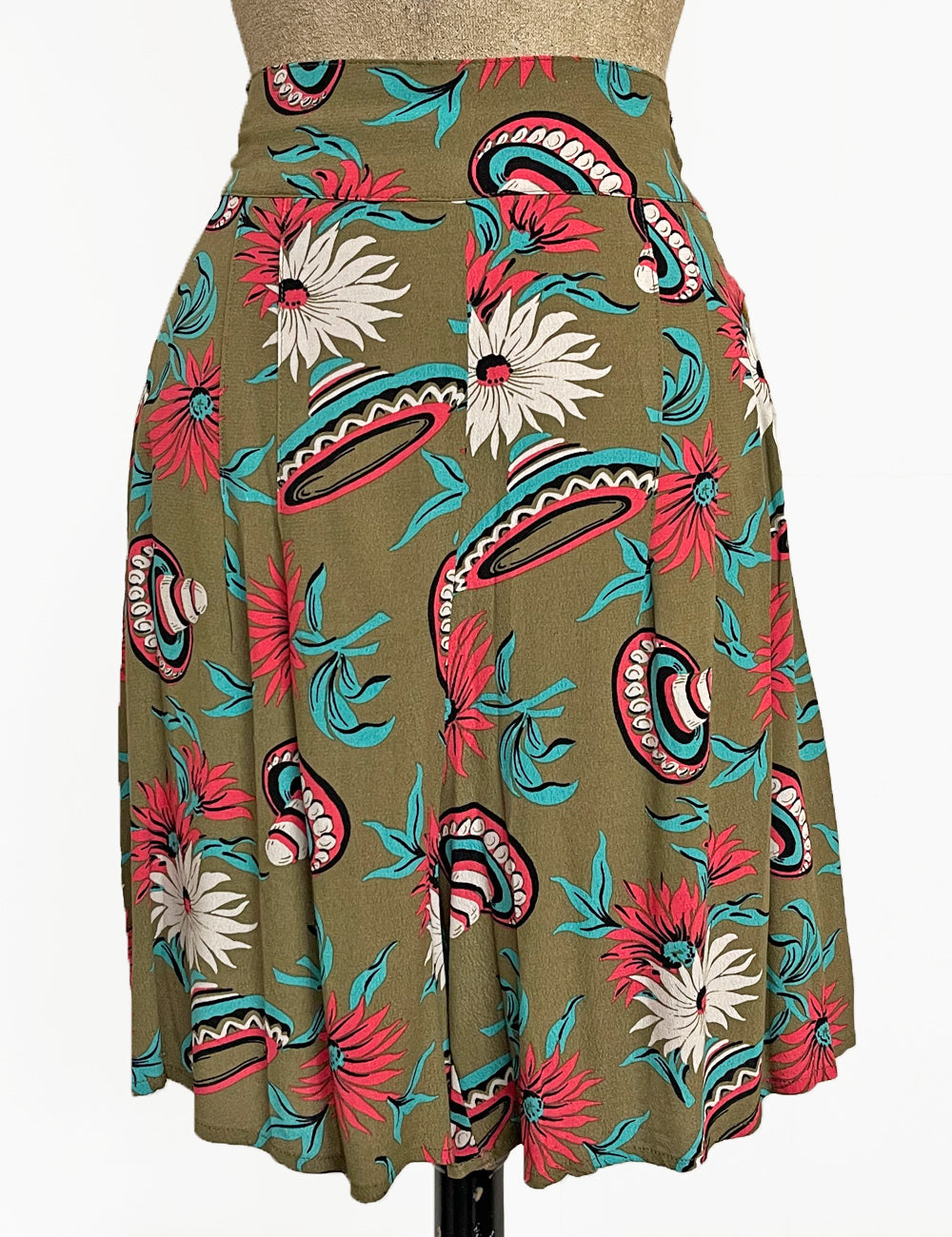 FINAL SALE - Olive Green Sombrero Print High Waist Retro Shorts