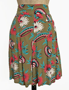 FINAL SALE - Olive Green Sombrero Print High Waist Retro Shorts