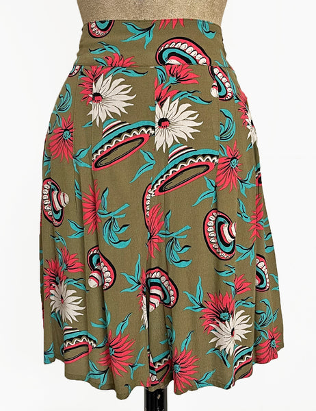 FINAL SALE - Olive Green Sombrero Print High Waist Retro Shorts