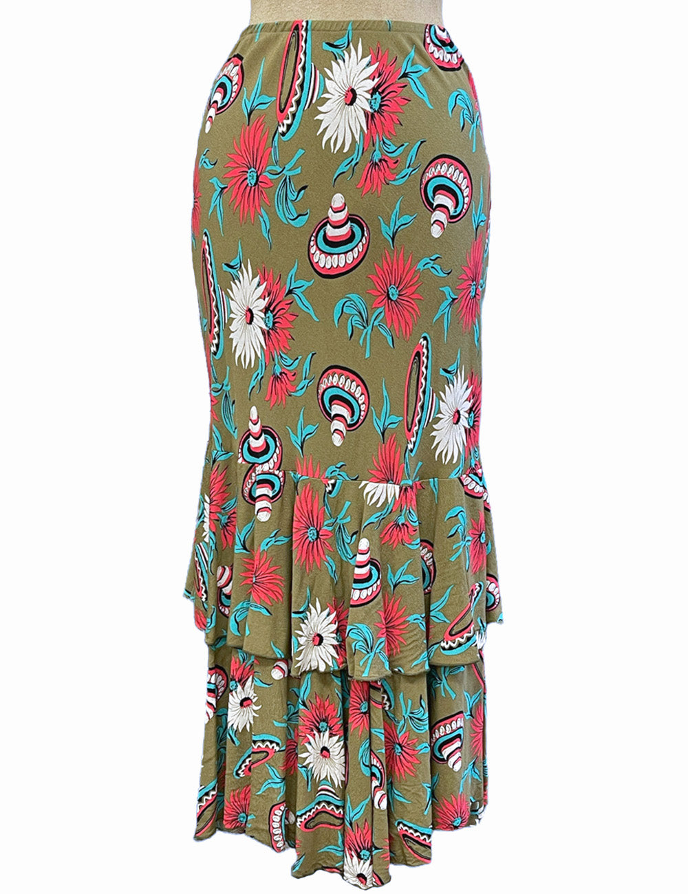 FINAL SALE - Olive Green Sombrero Print Tiered Mimi Maxi Skirt