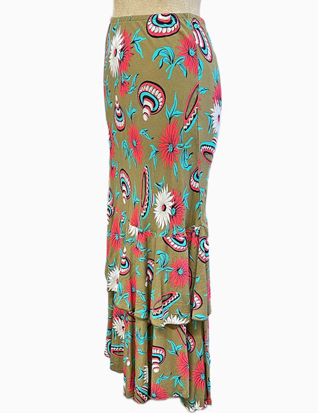 FINAL SALE - Olive Green Sombrero Print Tiered Mimi Maxi Skirt