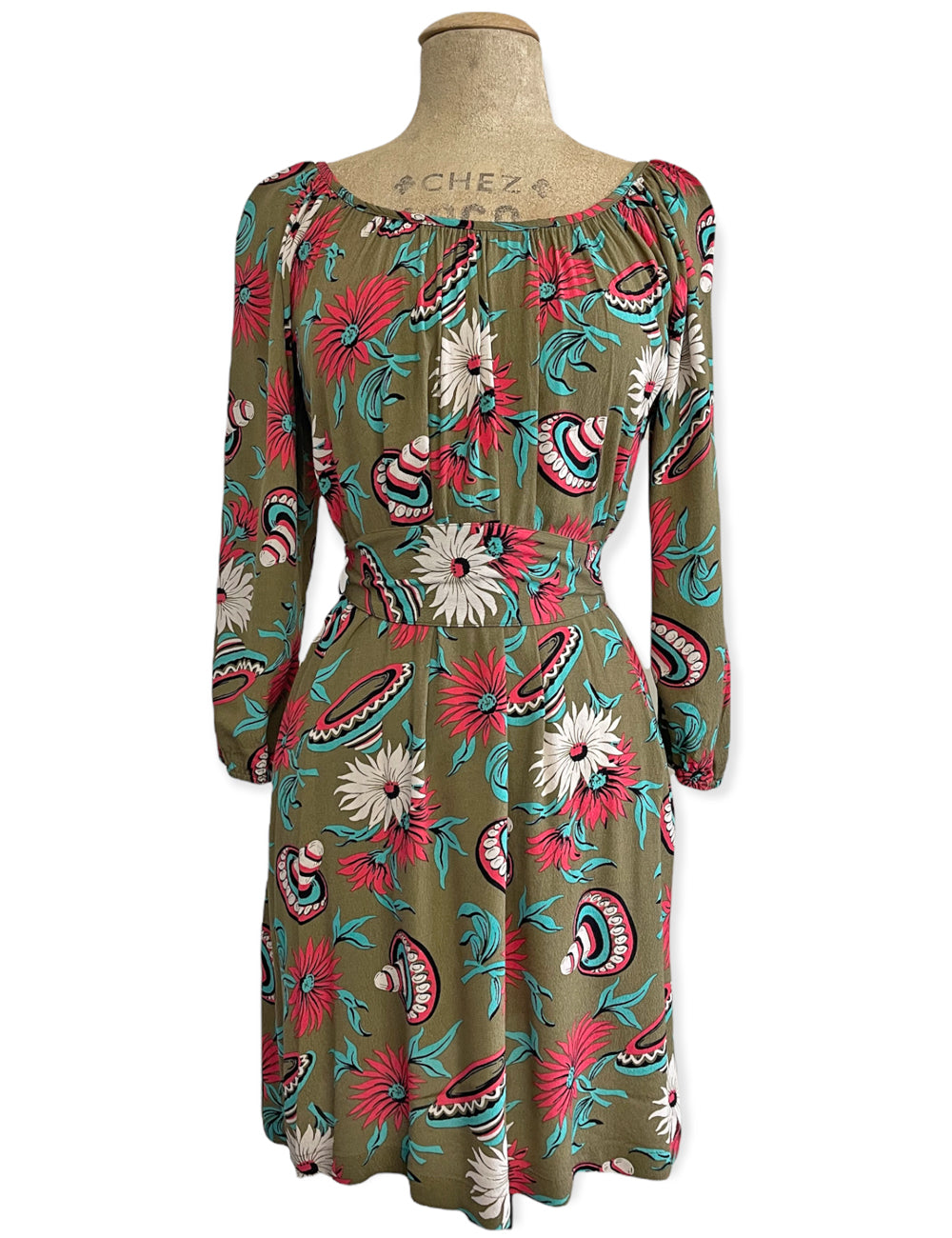 FINAL SALE - Olive Green Sombrero Print Maria Belted Sundress