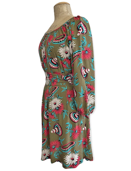 FINAL SALE - Olive Green Sombrero Print Maria Belted Sundress