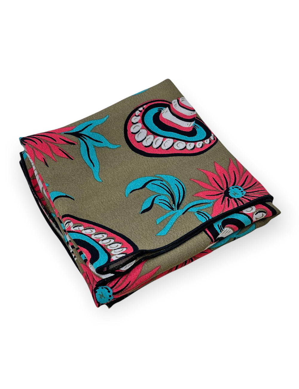 Olive Green Sombrero Print Square Hair & Neck Scarf