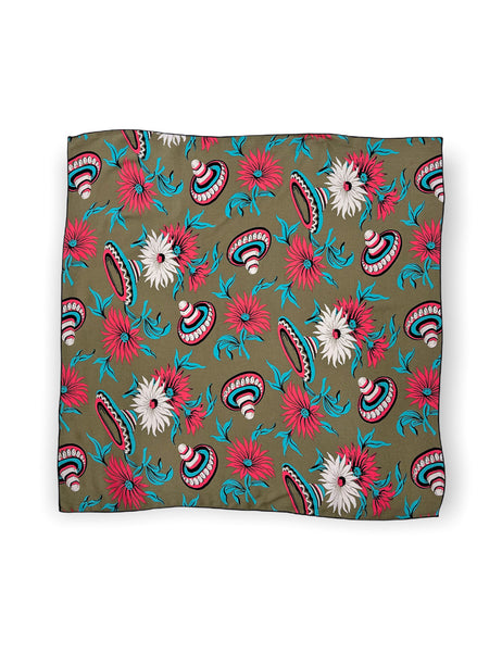 Olive Green Sombrero Print Square Hair & Neck Scarf
