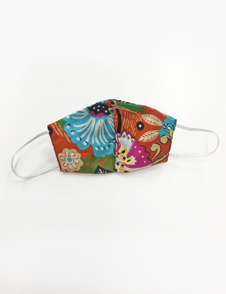 Orange Boho Floral Cotton Handmade Washable Face Mask