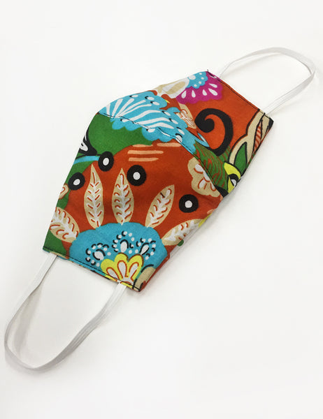 Orange Boho Floral Cotton Handmade Washable Face Mask