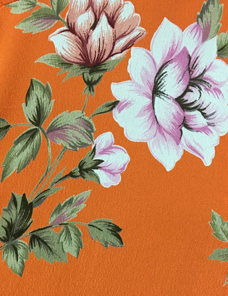 Orange & Purple Floral Short Sleeve Knee Length Vintage Day Dress - FINAL SALE