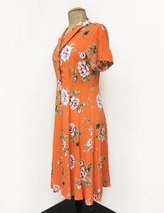 Orange & Purple Floral Short Sleeve Knee Length Vintage Day Dress - FINAL SALE