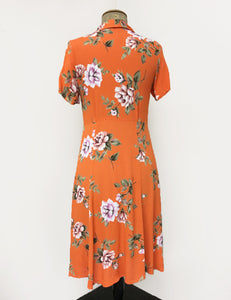 Orange & Purple Floral Short Sleeve Knee Length Vintage Day Dress - FINAL SALE