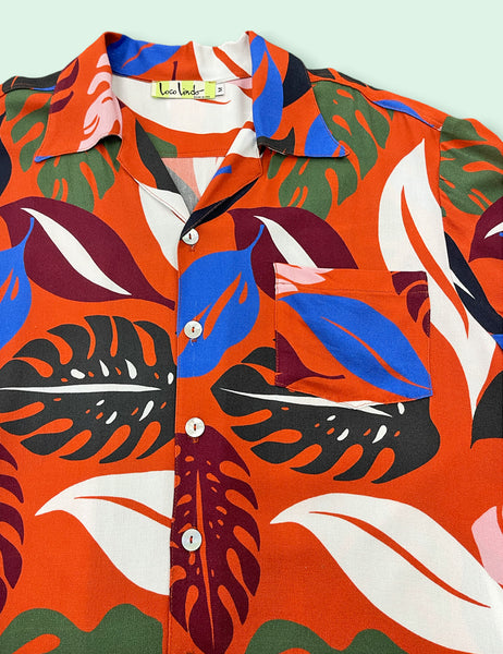 Orange Monstera Print Men's Sonny Cabana Shirt