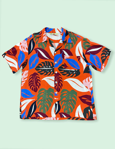 Orange Monstera Print Men's Sonny Cabana Shirt