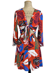 FINAL SALE - Orange Monstera Print High Waist Retro Shorts