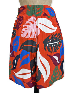 FINAL SALE - Orange Monstera Print High Waist Retro Shorts