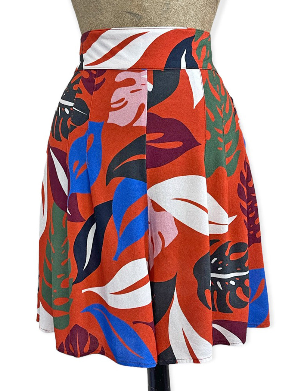 FINAL SALE - Orange Monstera Print High Waist Retro Shorts