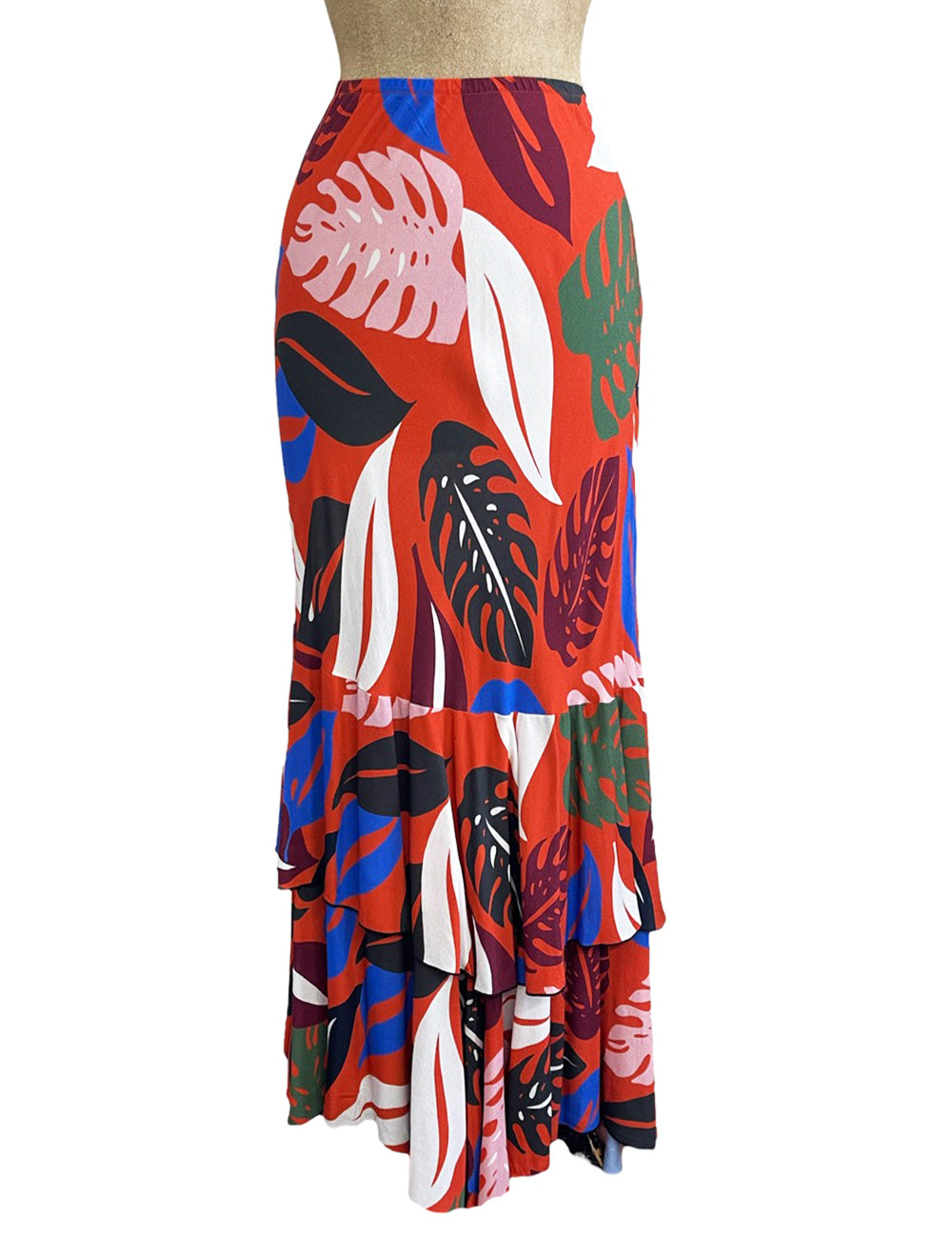 FINAL SALE - Orange Monstera Print Tiered Mimi Maxi Skirt