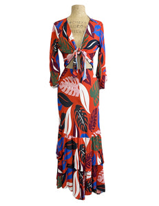 FINAL SALE - Orange Monstera Print Tiered Mimi Maxi Skirt