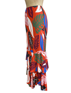 FINAL SALE - Orange Monstera Print Tiered Mimi Maxi Skirt
