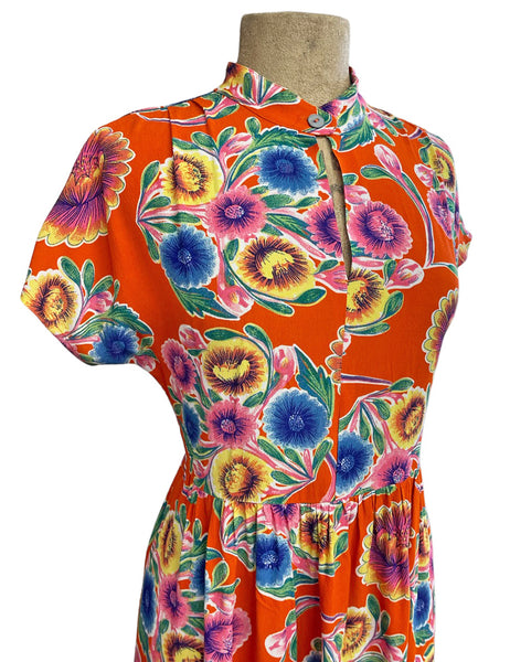 Orange Oil Cloth 1940s Retro Georgie Pullover Dress