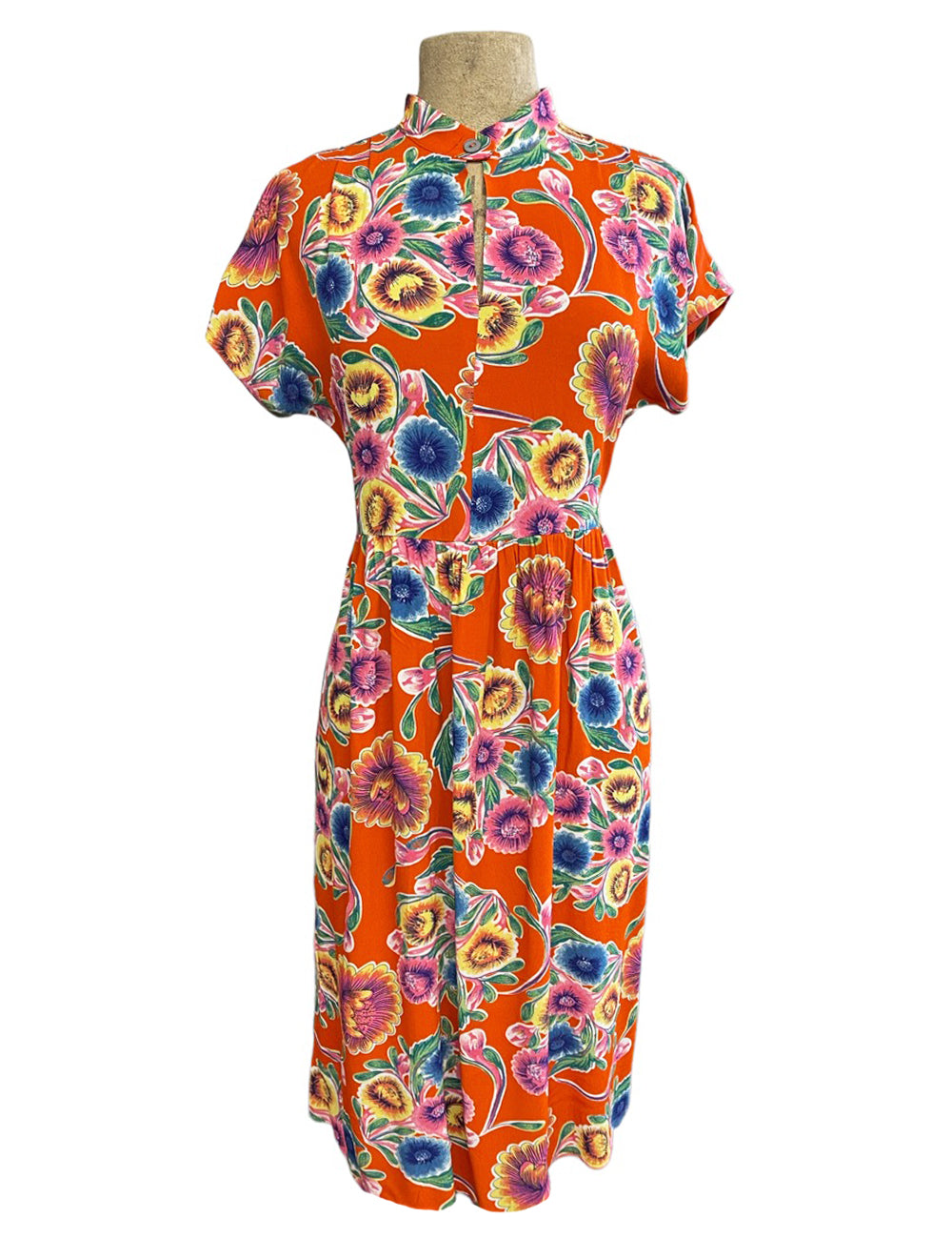 Orange Oil Cloth 1940s Retro Georgie Pullover Dress