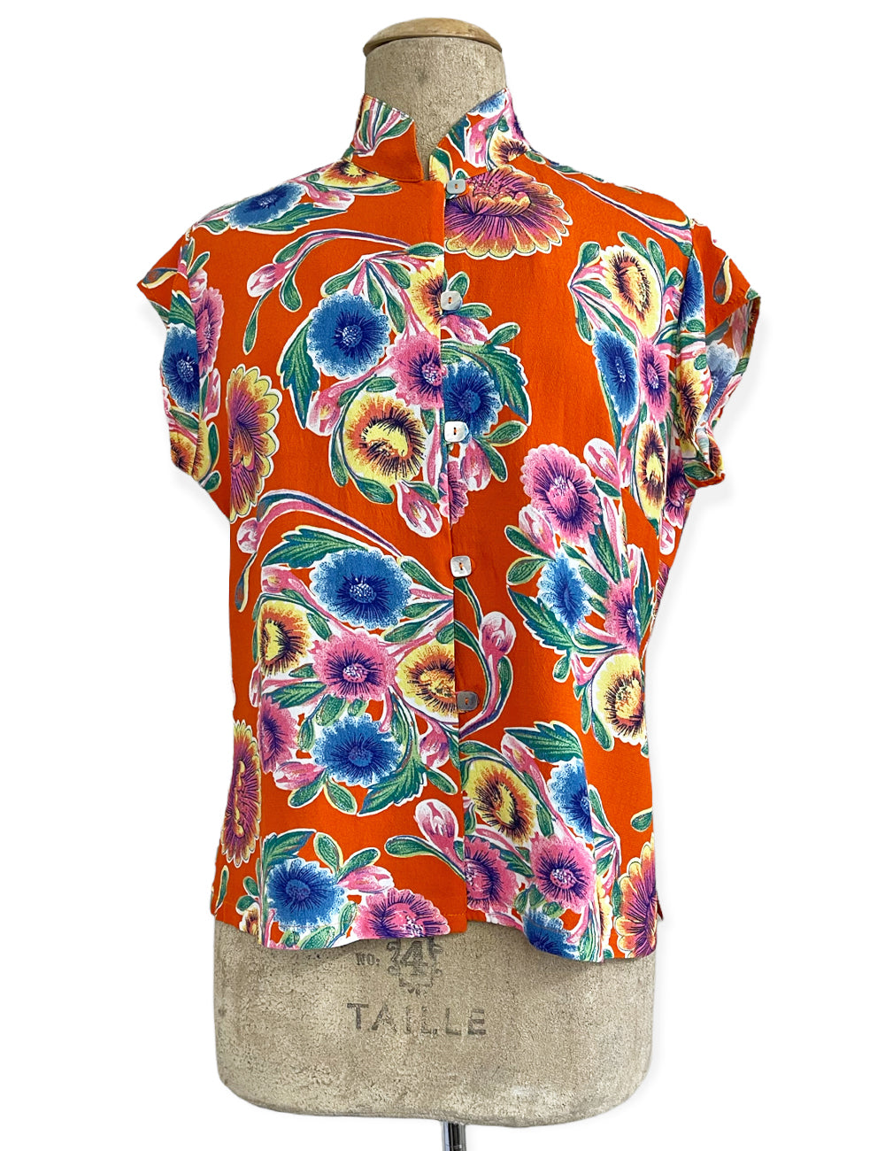 Orange Colorful Oil Cloth Print Button Up Tea Timer Top Top