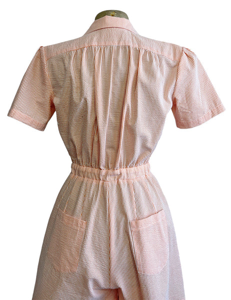 Scout for Loco Lindo Orange Sherbet Seersucker 1940s Carolina Romper