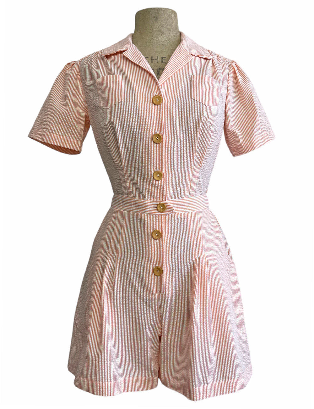 Scout for Loco Lindo Orange Sherbet Seersucker 1940s Carolina Romper