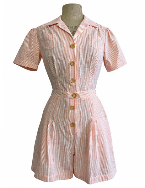 Scout for Loco Lindo Orange Sherbet Seersucker 1940s Carolina Romper