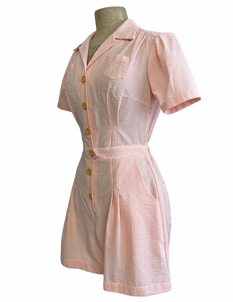 Scout for Loco Lindo Orange Sherbet Seersucker 1940s Carolina Romper