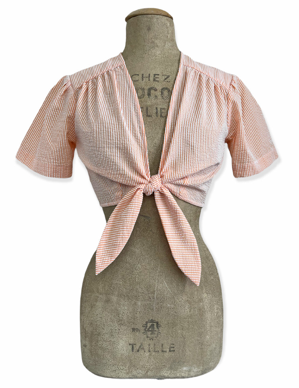 Scout for Loco Lindo Orange Sherbet Seersucker 1940s Daisy Tie Top